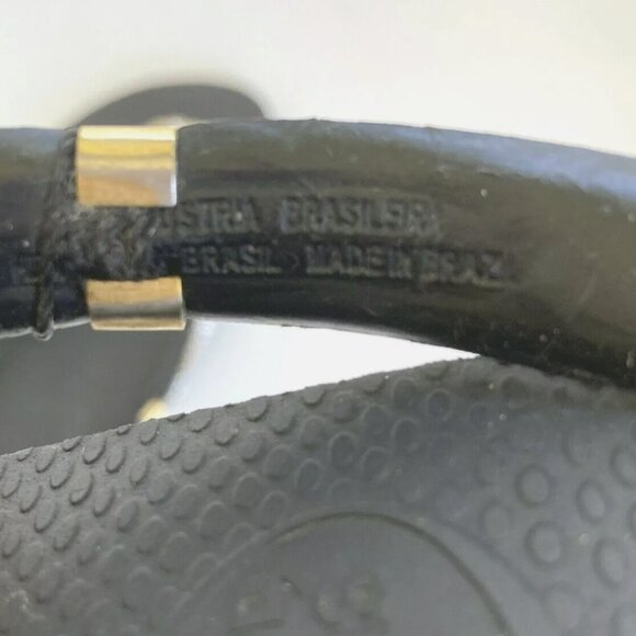 Havaianas Crystal Floral Bling Black Flip Flops Genuine Women's US Size 7/8 Gold - Picture 8 of 9